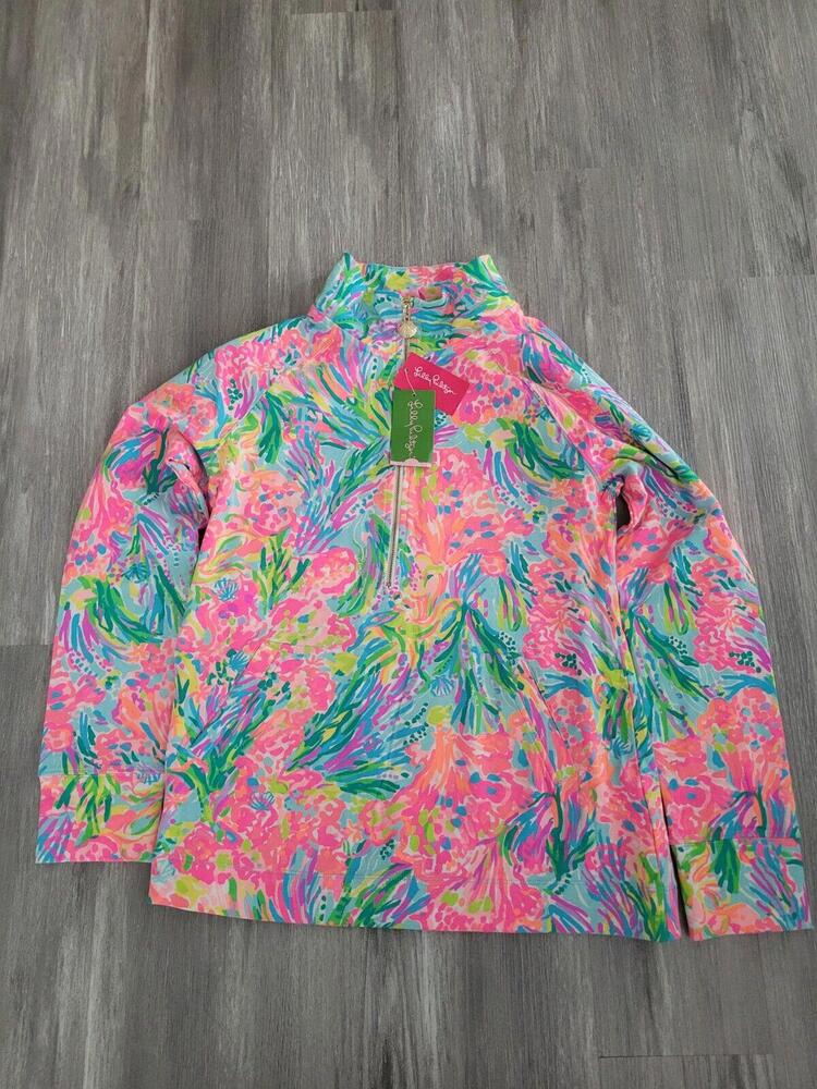 NWT Lilly Pulitzer Skipper Popover Jacket UPF50+ Fan Sea Lovers Coral Medium